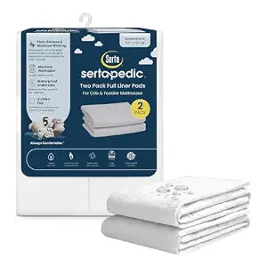 Serta Sertapedic Crib Mattress Liner Pads (Pack of 2) - 100% Waterproof with Nanotex Technology - Ideal for Potty Training - Washable (White)