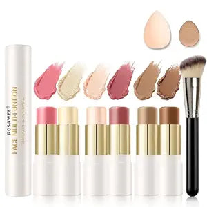 6 Colors Dual-Ended Cream Contour Bronzer Blush Makeup Stick Set A