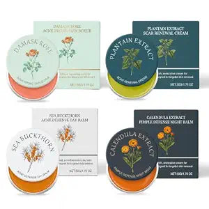 Natural Organic Acne Balm Set, 4-Step Herbal Skincare for Blemish Care