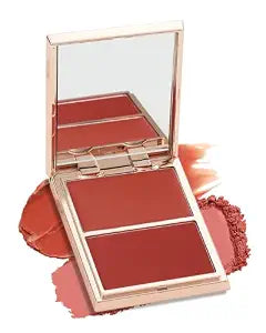 2 Color Face Blush Palette,Orange Red Blush Cream Blusher Powder for Cheeks