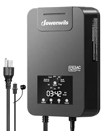 DEWENWILS 300W Low Voltage Landscape Transformer with Photocell Sensor & Timer, 120V AC to 12V/14V AC, Weatherproof Outdoor Landscape Lighting Transformer for Garden Lights, Spotlights, Steplights