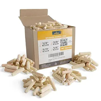 ALBO 100 Pcs. Fluted Wood Dowel Pin Kit, 1/4, 5/16, 3/8 & 1/2 Inch