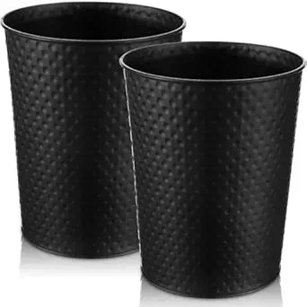 Suclain 2 Pcs Small Black Copper Trash Can-Handcrafted Hammered Metal Wastebasket, Modern Decorative Garbage Can 6 Liters, Round Trash Bin for Bathroom Bedroom Kitchen Office