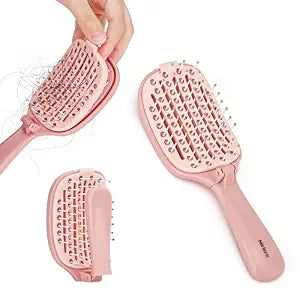 Foldable Self-Cleaning Travel Hair Brush, Pocket Hairbrush for Hair