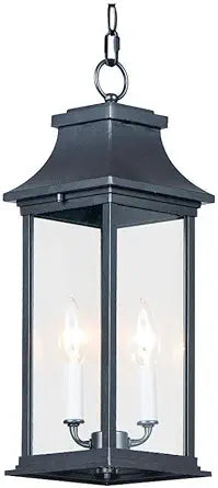 Maxim Lighting Vicksburg 2-Light Outdoor Hanging Light | Black Aluminum Finish | Clear Glass Shade | Transitional Outdoor Light Fixture | Ideal for Porches & Covered Entryways | Dimmable | 30029CLBK