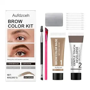 Brow Color Kit, 60g Cream At-Home Grooming Set with Tools (Light Brown)