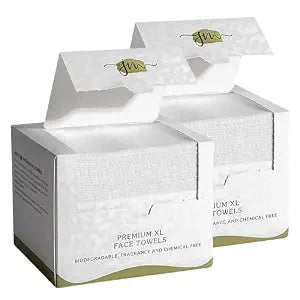Disposable Face Towels – 100 Count (2 x 50 Boxes) XL 10”x12” Biodegradable Dry Wipes | Ultra Soft, Lint-Free, Dual-Texture Face Cloths | Chemical-Free, Fragrance-Free Facial Towels for Sensitive Skin
