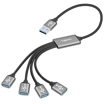 USB 3.0 Splitter 1-In-4 Out Y-Adapter Cable 1Feet, 5Gbps USB-A 3.0 Male to four 4 Female OTG Extension Cord, 4 USB Type-A Multi-Port Connector Extender Hub, Data Charger Power Splitter for Car, Laptop