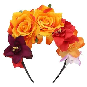 Mexican Rose Flower Crown Hairband Day of The Dead Headband Frida Kahlo Head Band Mexican Flower Crown Floral Headband for Halloween Costume Party