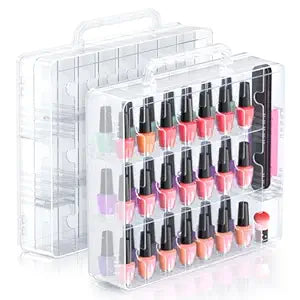 Beloving 2pcs Nail Polish Organizer, Portable 48 Bottles Clear Nail Polish Holder with Adjustable Divider, Gel Nail Polish Storage Double Side Nail Polish Organizer Case for Nail Tech