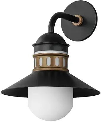 Maxim Lighting Admiralty 17" 1-Light Outdoor Wall Light | Black/Antique Brass Aluminum Finish | Opal White Shade | Modern Outdoor Light Fixture | Ideal for Porches, Patios & Garages | 35124SWBKAB