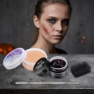 3Pcs Special Effects SFX Makeup Kit, Scar Wax & Fake Blood Gel & Spatula