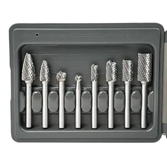 Carbide Burr Set 8 pcs, 1/4 inch Shank, Tungsten Carbide Rotary Files Bits, Professional Metal Working Tools, for Die Grinder Metal Wood Carving Engraving Drilling Grinding Milling Cutting (8)