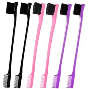 6Pack Double Sided Edge Control Hair Brush，Pink Purple Black
