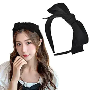Black Bowknot Headband with Knotted Bows - Big Hair Accessory for Women and Girls