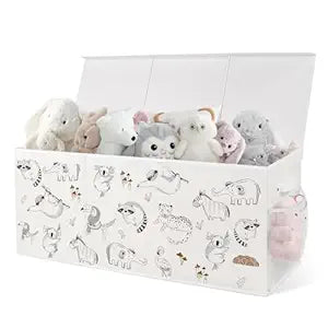 Extra Large Collapsible Toy Box with Lids, Sturdy Storage Organizer for Kids, 38"x16"x13" Toy Chest for Playroom, Nursery, Bedroom, Living Room (Animal Sketches)