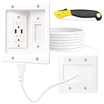 TV Cord Hider for Wall Mounted TV, in-Wall Cable Management System with Recessed Power Outlet, Power & Low Voltage Cable Concealer Kit for Clean and Organized Home Theater Setup(AC+ USB)