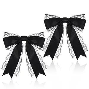 2 Pcs Black Lace Hair Bow, Gothic Black Bow Clip
