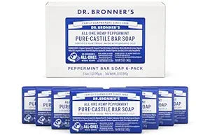 Dr Bronner's Pure Castille Peppermint Bar Soap, 5 Ounce (Pack of 6)