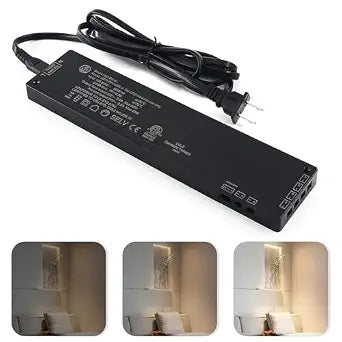 VST 60W LED Power Supply, 100-240V AC to 24V DC Low Voltage Transformer with JST Ports, Adapter for Strip Lights and Cabinet Lighting, ETL Listed