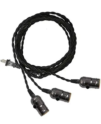 Vintage Triple Light Socket Pendant Hanging Light Cord Plug-in Light Fixture Cord 3 Light Vintage Pendant Light Kit for Kitchens Dining Rooms Bars Restaurants Basement,Black