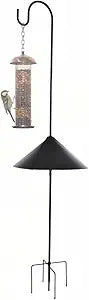 Matte Black Bird Feeder Pole with Squirrel Baffle 80" Tall Heave Duty Squirrel Proof Pole with Shepherd Hook 5 Prongs Base for Outdoor Hummingbird Feeders (No Bird Feeder)