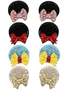 Mouse Ears Hair Bows Clips Glitter Mice Ears Pack Cute Hair Bow Hair Accessories for Women Costume Birthday Party Favor Vacation Halloween Christmas Decoration, 4 Pairs