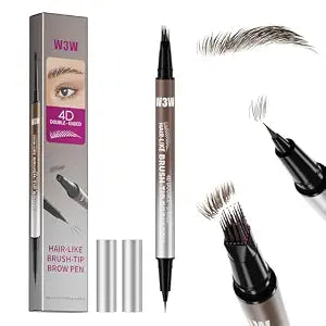 Eyebrow Pencils for Women, W3W 4D Dual-Ended Brow Pen, Angled Square Tip + Ultra-Fine Brush Tip, Waterproof Smudge-Proof, Natural Hair-Like Strokes,Precise Liquid Brow Ink Pen Brown (Medium Brown)