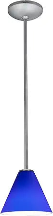 Martini Glass Pendant - Rods - Brushed Steel Finish - Cobalt Glass Shade