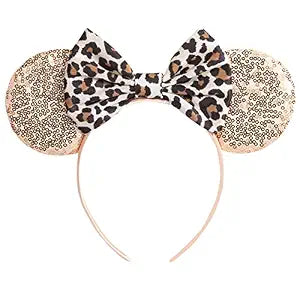 CHuangQi Mouse Ears Headband Shiny Bow Double-sided Sequins Hair Band