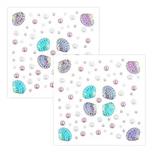 Mermaid Makeup Face Gems, Face Shell Pearl Jewels for Women, Cute Under the Sea Party Favors, Perfect for Ocean Mermaid-Themed Birthdays, School Rewards, and Baby Showers