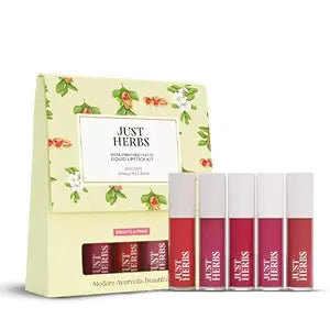 Just Herbs Organic Liquid Lipstick Kit Set of 5, Hydrating & Lightweight Lip Color - Paraben & Silicon Free - 1.6 fl oz. (Brights & Pinks)