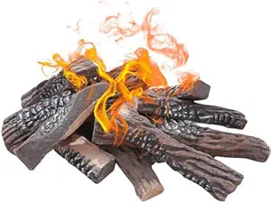 Gas Fireplace Logs, 10pcs Large Faux Firepit Set, Decorative Ceramic Firewood for Indoor Outdoor Gas Insets, Vented, Ventless, Electric, Ethanol, Gel Fireplaces, Wood Color, 15inch