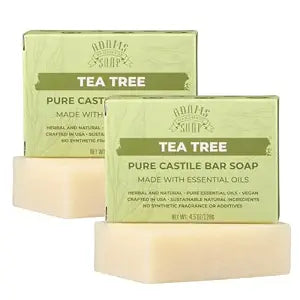 Adams Handmade Soap Tea Tree Pure Castile Bar Soap – 4.5 oz | Vegan, Cold Process, Essential Oils, 84% Organic, Fair Trade, No Additives, USA Made