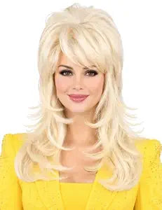 20 Inch Blonde Wig with Bangs for Women, 70s 80s Country Diva Costume Wig