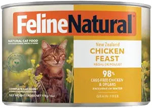 Feline Natural New Zealand Canned Catfood Wet Food, High-Meat, Low-Carb, & Grain Free Cat Food Wet, Chicken Feast, 6 oz, Pack of 12
