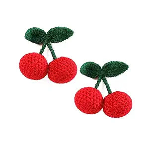 2Pcs Girls Hair Clips, Handmade Crochet Sweet Cherry Shape Hair Barrettes, Manual Knitted Cute HairPins Alligator Clip Hand-Woven Creative Hair Slide, Fashion Hair Accessories for Kids Teens Gifts