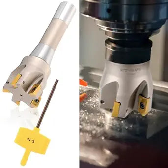 Duraaamo R8 Shank Indexable End Mill 2'' Diameter by 6-1/8'' Oal 90 Degree High Speed Milling Cutter with 5 Aptk1604 Carbide Inserts Industrial Tools