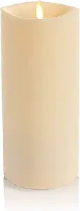 Luminara Outdoor Flameless LED Ivory Candle Melted Edge 3.75" x 9" Real Moving Flame Battery Operated Timer Plastic Weather-Resistant