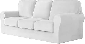 UNBBRRL 7 Pieces Couch Covers for Sofa, Replacement Ektorp Sofa Cover 3 Seat with 1 Main Cover/3 Seat Cushion Covers/3 Backrest Covers, Stretch Velvet Settee Cover 3 Seater (Milk White,3 Seater)