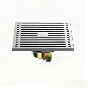 Xportix Square Floor Drain with Backflow Preventer, 4x4 inch, 304 Stainless Steel, for Kitchen Bathroom Balcony Backyard, Silver Chrome with Brass Core 007