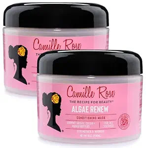 Camille Rose Conditioning Mask, Algae Renew 2-Pack – Deep Conditioner for Dry, Damaged Hair, Strengthening & Revitalizing Moisture, Frizz Control, 8 Oz Ea
