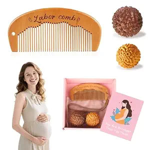 3 Pcs Birthing Comb & Acupressure Massage Ball Set, Wooden Labor Comb for Pain, Delivery Essentials Pregnancy Must Haves, New Mom Gifts for Labor Pain Relief