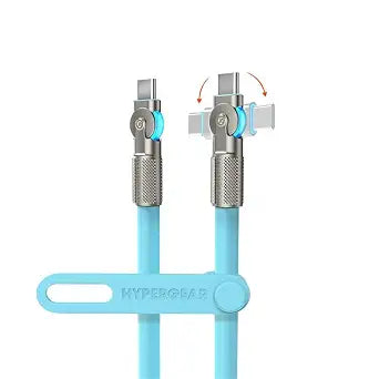 HyperGear USB C to USB C Cable (6FT) Type-C 100W Fast Charger Cable180 USB C Rotating Connectors Silicone Cord for iPhone, Android Phones,Tablets, Laptops, & More (Blue)