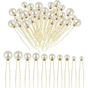NEBURORA 36 Pcs Wedding Pearl Hair Pins U Shape Pearl Hair Accessory for Brides Bridesmaids Women Gold