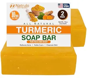 Turmeric Soap Bar for Face & Body – Natural Skin Brightening Soap for Dark Spots, Intimate Areas, Underarms – Turmeric Face Wash Reduces Acne, Fades Scars & Cleanses Skin – 5oz Bath Bars