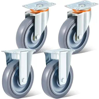 4 Pcs 5 Inch Caster Wheels Replacement Kit - Heavy Duty Industrial Casters Set Includes 2 Swivel & 2 Rigid with Non-Marking TPR Rubber, Silent Wheels for Furniture, Workbench, Cart