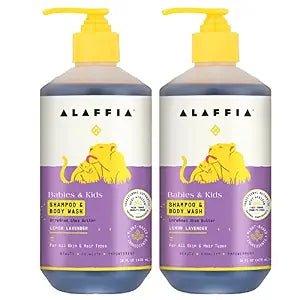 Alaffia Babies & Kids Shampoo & Body Wash, Lemon Lavender 2-Pack, 16 Oz Ea