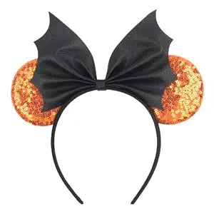 Halloween Orange Mouse Ear Headband with Bat Wing for Cosplay Party