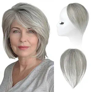 REECHO Human Hair Clip-in Hair Volumizer - Short Thick Hairpieces for Extra Volume, Easy Clip-in Extensions for Thin & Fine Hair Silver Grey 8 Inch(Pack of 1)